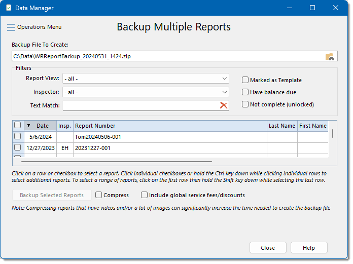 BackupMultipleReports